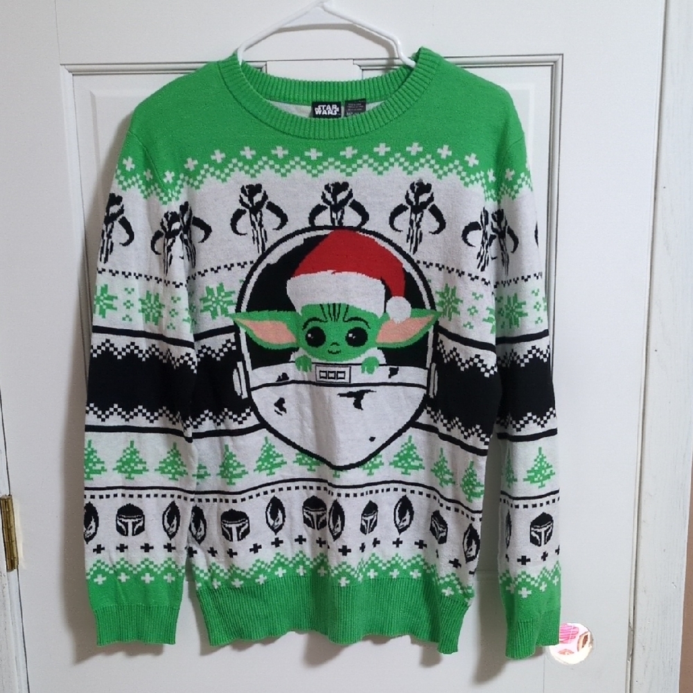 Star Wars Festive Green Sweater with Baby Yoda